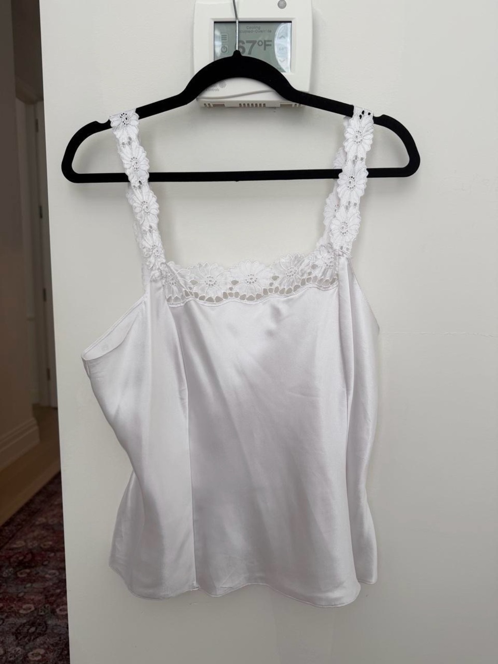 Women's White Satin Lace-Trim Camisole